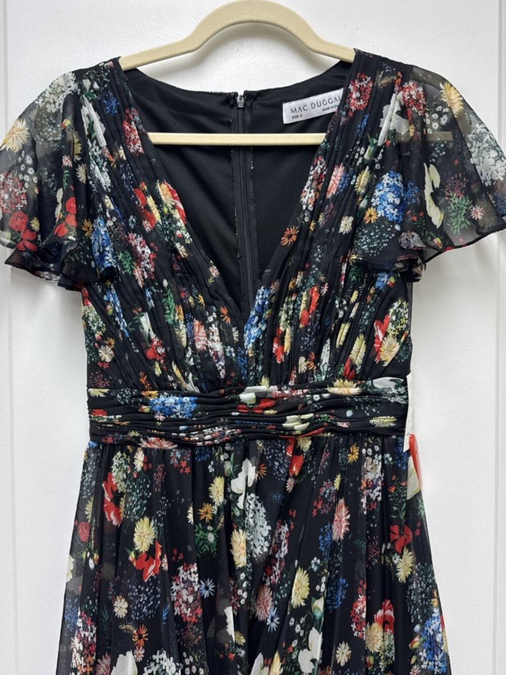 Mac Duggal Size 2 Black 67934 Floral Wrap Maxi Dress Butterly Sleeve Tiered NWT - Picture 6 of 15